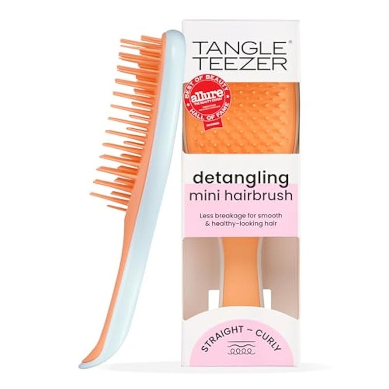 Tangle Teezer Ultimate Detangler Hairbrush, Eliminates Knots & Reduces Breakage, Mini Hair Brush for Travel, Small Hands & All Hair Types, Ice Blue & Sweet Orange - Image 1