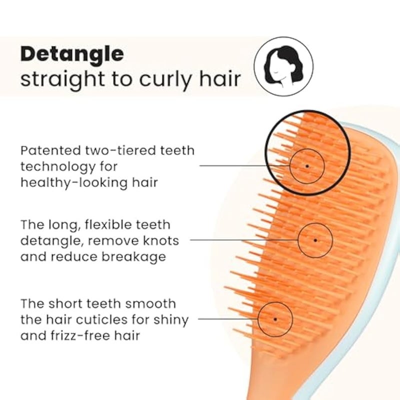 Tangle Teezer Ultimate Detangler Hairbrush, Eliminates Knots & Reduces Breakage, Mini Hair Brush for Travel, Small Hands & All Hair Types, Ice Blue & Sweet Orange - Image 2