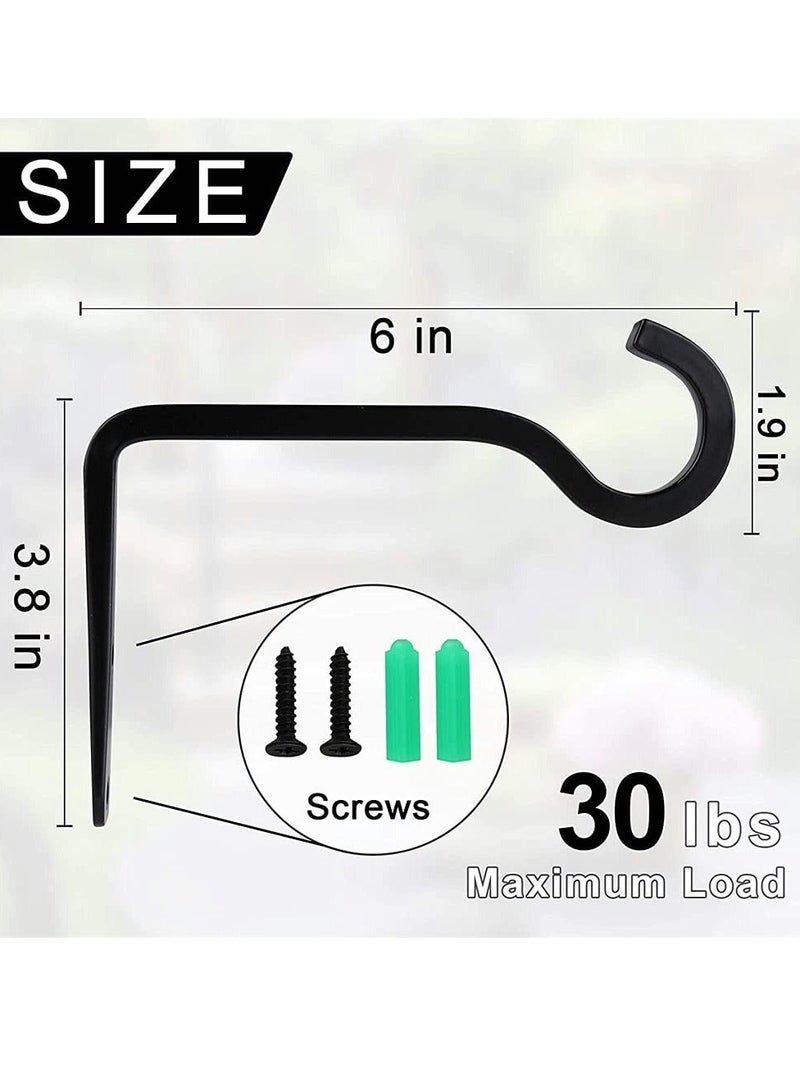 Hanging Plant Hook, 6 Inch Metal Wall Hook Plant Hanger Bracket Shepherds Hook, for Hanging Bird Feeders, Wind Chimes, Flower Baskets, Lanterns, Outdoor Decoration Hooks (2 Pack, Black) - Image 2