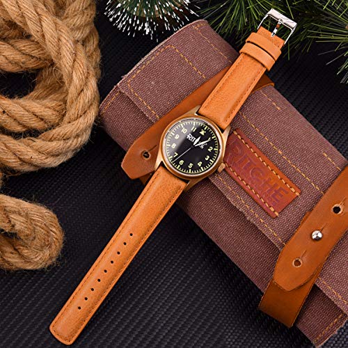Ritche Quick Release Leather Watch Band 18mm 19mm 20mm 21mm 22mm 23mm 24mm Leather Watch Strap Light Orange Silver 22 mm Classic - Image 3