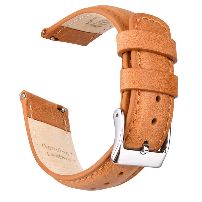 Ritche Quick Release Leather Watch Band 18mm 19mm 20mm 21mm 22mm 23mm 24mm Leather Watch Strap Light Orange Silver 22 mm Classic - Image 2