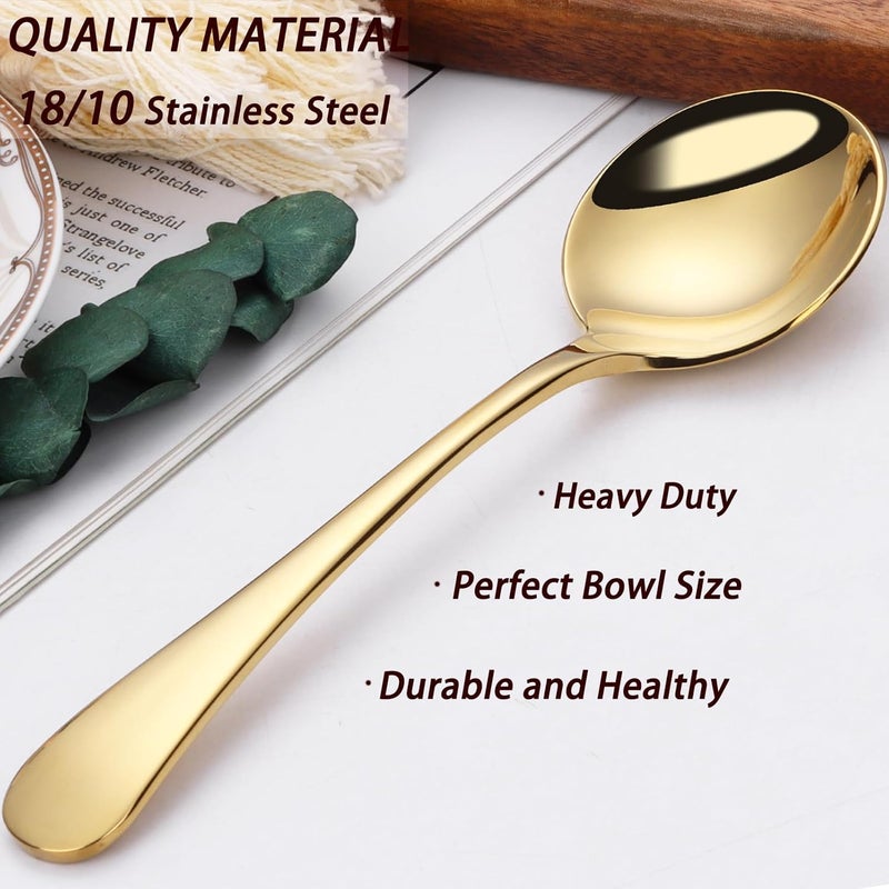 Mafier 7" Round Soup Spoons Set of 4,18/10 Stainless Steel Heavy Duty with Deep Bowl,Fine Mirror Polished,Dishwasher Safe(Gold) - Image 2