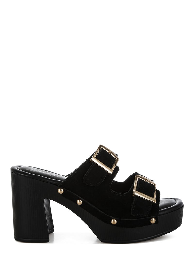 London Rag Studded Dual Buckle Platform Clogs in Black  - Image 1