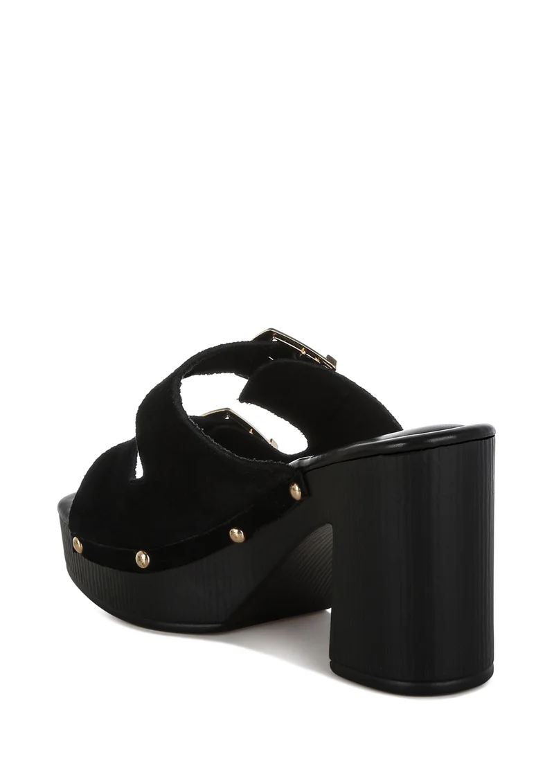 London Rag Studded Dual Buckle Platform Clogs in Black