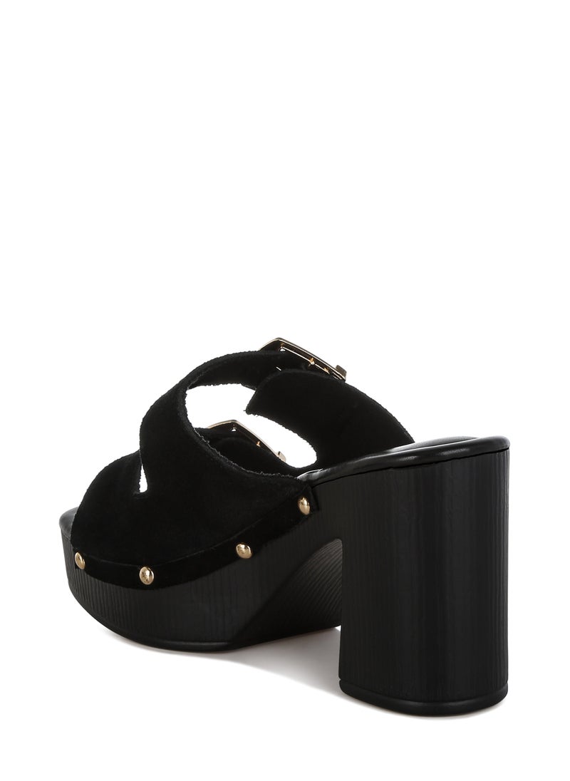 London Rag Studded Dual Buckle Platform Clogs in Black  - Image 3