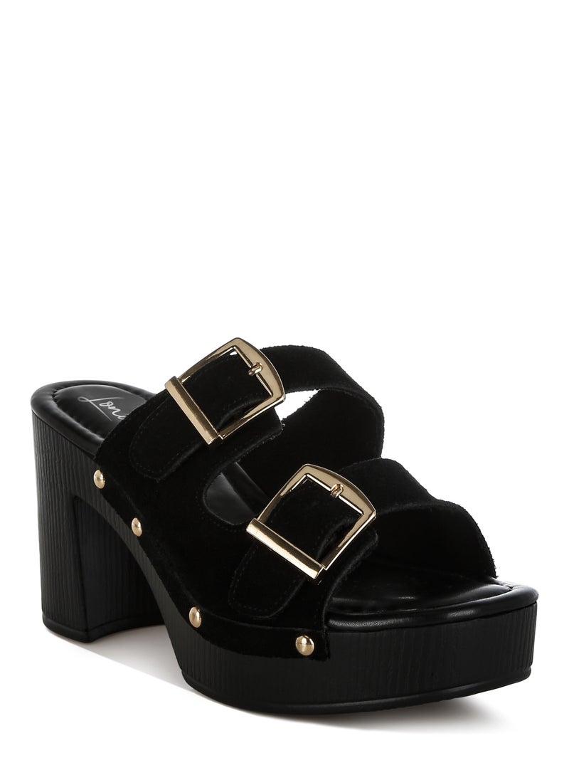 London Rag Studded Dual Buckle Platform Clogs in Black  - Image 2