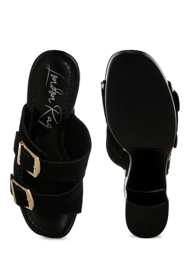 London Rag Studded Dual Buckle Platform Clogs in Black