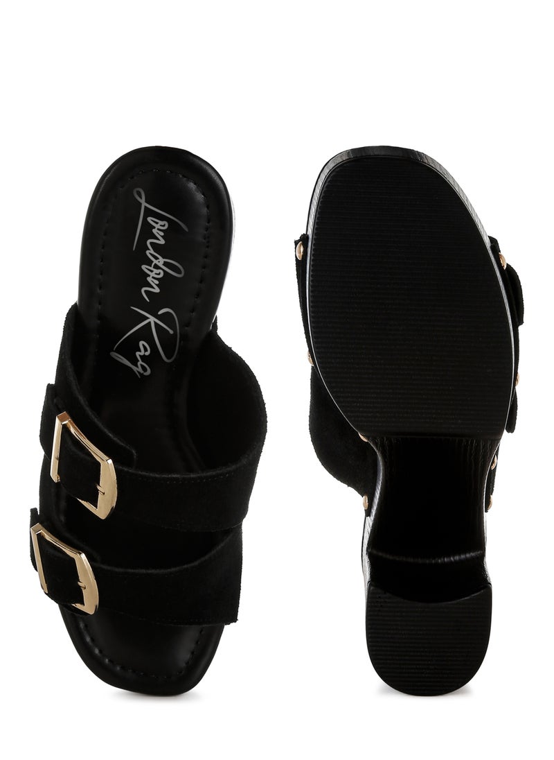 London Rag Studded Dual Buckle Platform Clogs in Black  - Image 4