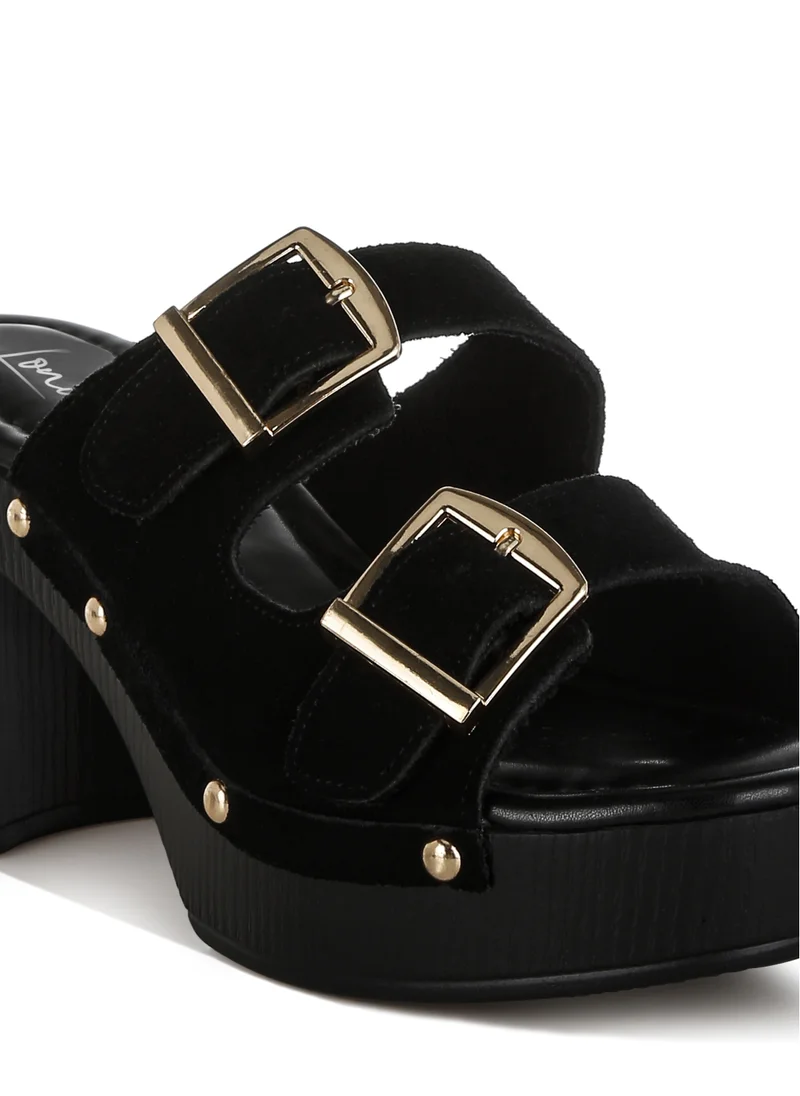 London Rag Studded Dual Buckle Platform Clogs in Black