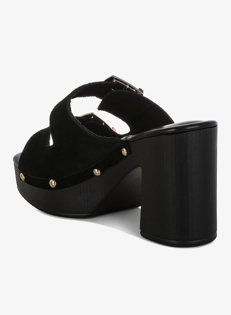 London Rag Studded Dual Buckle Platform Clogs in Black - Image 3