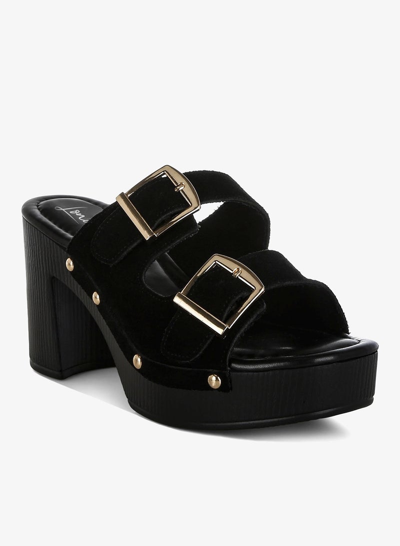 London Rag Studded Dual Buckle Platform Clogs in Black - Image 2