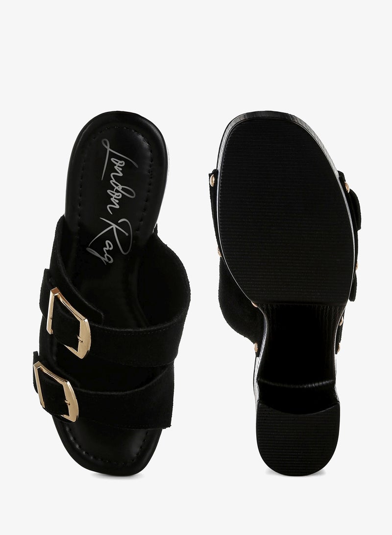 London Rag Studded Dual Buckle Platform Clogs in Black - Image 4
