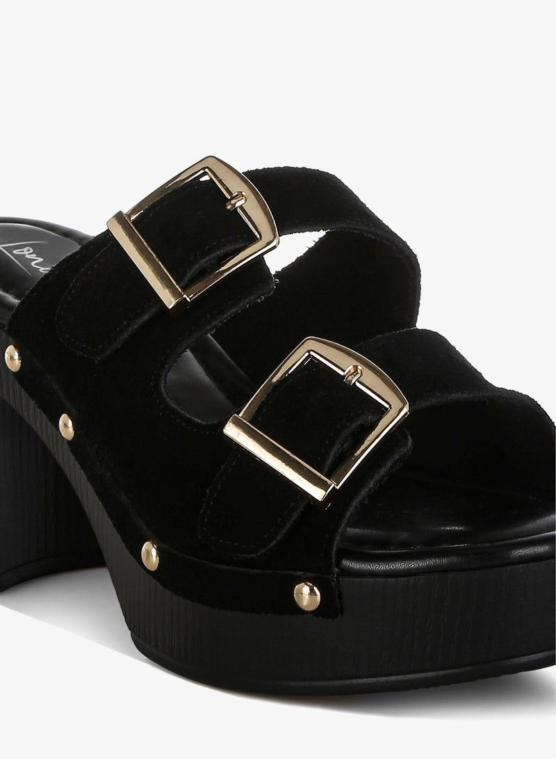 London Rag Studded Dual Buckle Platform Clogs in Black - Image 5