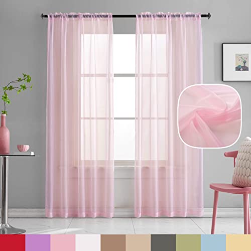 TOAVA DECO Christmas Christmas Pink Sheer Voile Curtains Translucent Solid Color Window Treatment 84 Inches Long Panels Rod Pocket Baby Pink Sheers for Bedroom Girls 2 Panels Set 52x84 - Image 2