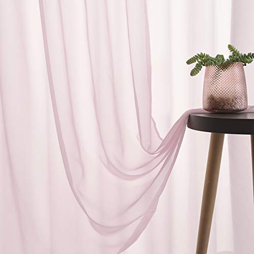 TOAVA DECO Christmas Christmas Pink Sheer Voile Curtains Translucent Solid Color Window Treatment 84 Inches Long Panels Rod Pocket Baby Pink Sheers for Bedroom Girls 2 Panels Set 52x84 - Image 4