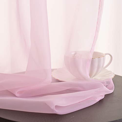 TOAVA DECO Christmas Christmas Pink Sheer Voile Curtains Translucent Solid Color Window Treatment 84 Inches Long Panels Rod Pocket Baby Pink Sheers for Bedroom Girls 2 Panels Set 52x84 - Image 5