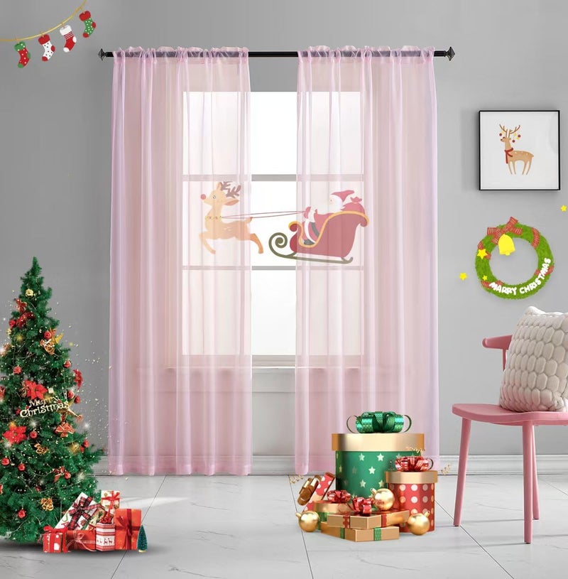 TOAVA DECO Christmas Christmas Pink Sheer Voile Curtains Translucent Solid Color Window Treatment 84 Inches Long Panels Rod Pocket Baby Pink Sheers for Bedroom Girls 2 Panels Set 52x84 - Image 1