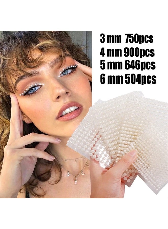 MANGOIT Face Pearl Gems Nail Rhinestone Stickers Makeup Diamonds Jewels for Eyes Hair Body Flat Pearls Temporary Tattoo Dots for Women 3D Self Adhesive Festival Bling Crystal 4 Sheets 2800 PCS (beige) - Image 3