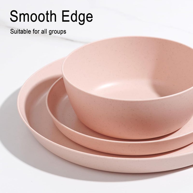 ejonirinjonir EI 12pcs Pink Wheat Straw PlatesWheat Straw Dinnerware Set for 4Plates and Bowls SetsPlastic Plates ReusableUnbreakable Plastic PlateMelamine PlatesCamping Family Dishes Set - Image 3