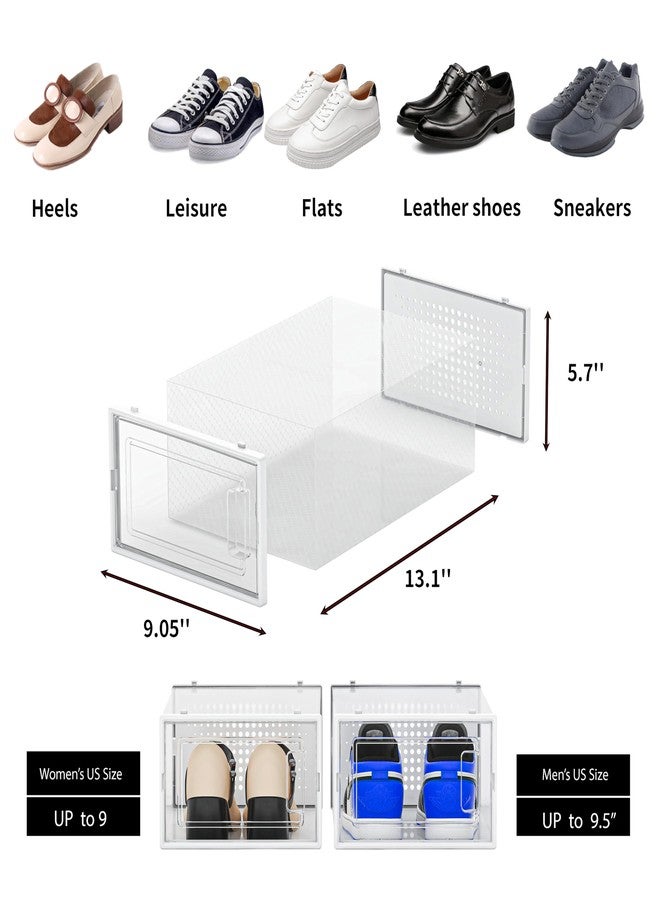 Seseno 12 Pack Shoe Organizer Storage Bins, Clear Plastic Stackable Shoe Boxes for Closet, Space Saving Foldable Shoe Storage Bins, Sneaker Storage Shoe Box Container, White Frame - Image 3