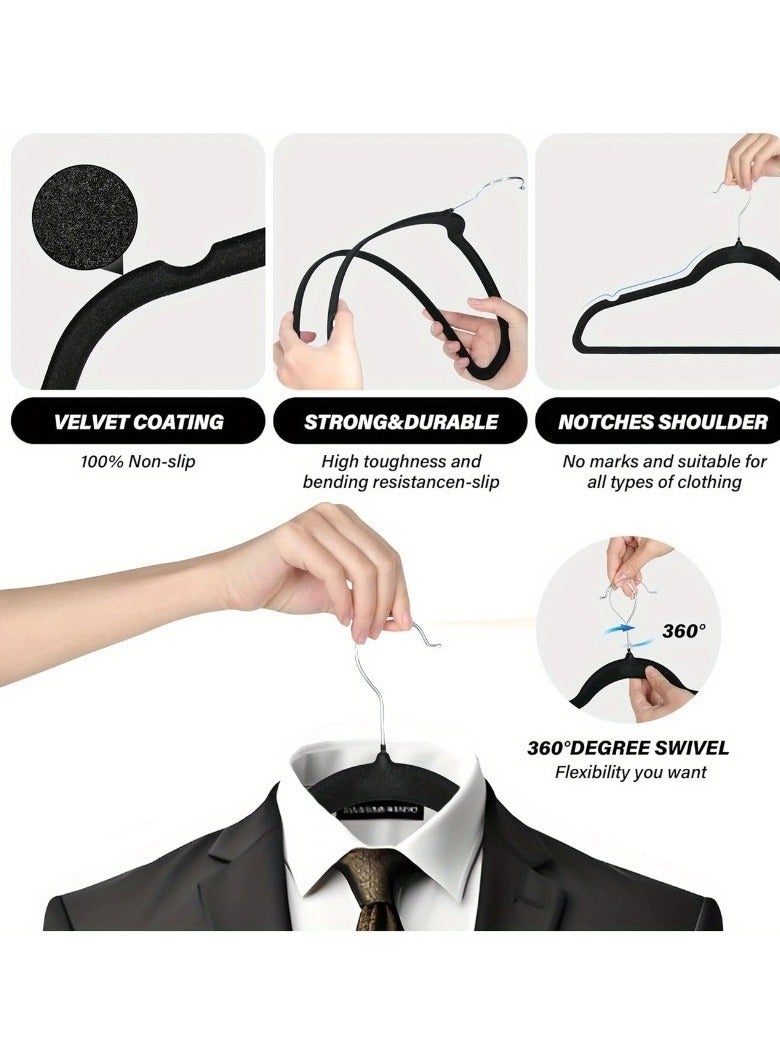 Cozara 50-Piece Non-Slip Velvet Cloth Hanger Set Black - Image 3