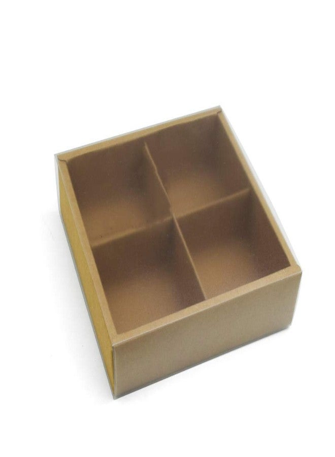 BBC BAKERY 4 Cavity Craft Paper Moon Cake Box With Clear Lid And Dividers Bakery Gift Packaging 10 Counts (4 Cavity) - Image 1