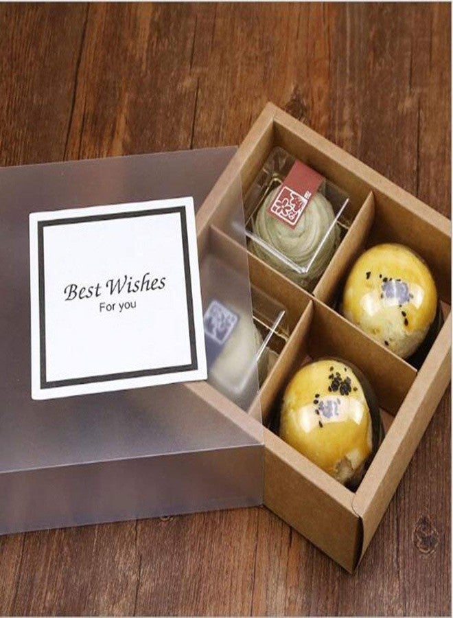 BBC BAKERY 4 Cavity Craft Paper Moon Cake Box With Clear Lid And Dividers Bakery Gift Packaging 10 Counts (4 Cavity) - Image 2