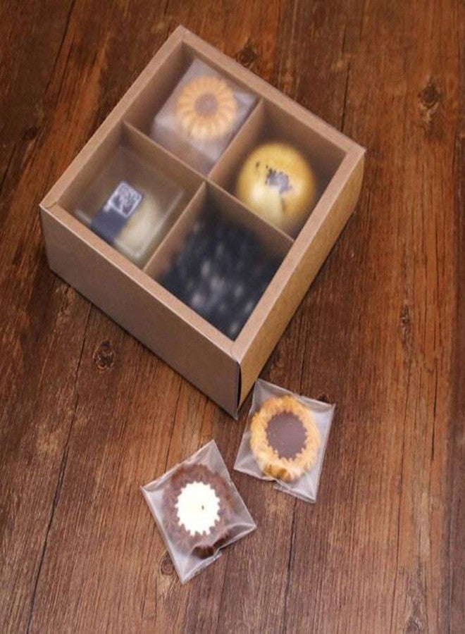 BBC BAKERY 4 Cavity Craft Paper Moon Cake Box With Clear Lid And Dividers Bakery Gift Packaging 10 Counts (4 Cavity) - Image 3