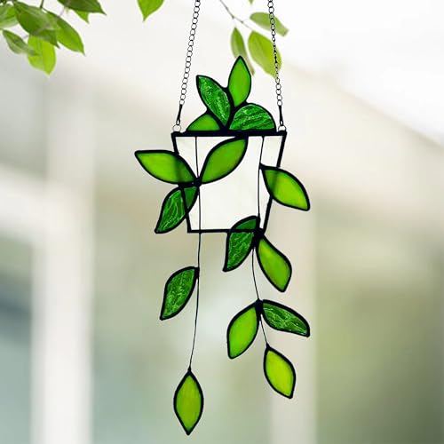 Royxen Stained Glass Window Hanging, Suncatcher, Hummingbird Stained Glass Window Hangings Handmade, Sun Catcher for Home Windows (Green Plants) - Image 5
