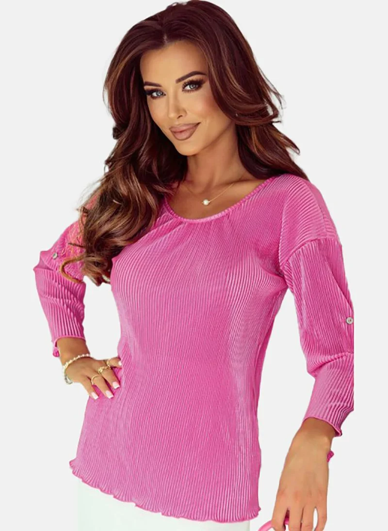 يونيكي Pink Solid Long Sleeve Round Neck Tunics