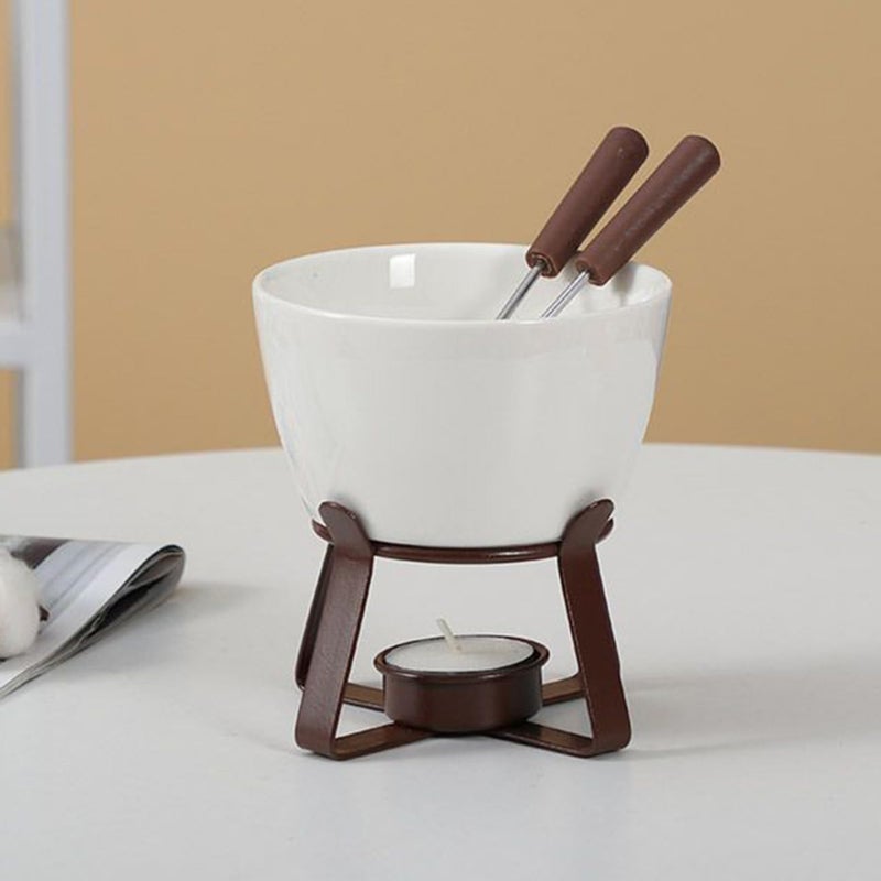 300ml Ceramic Chocolate Fondue Pot with Forks for Home Party Picnic Holiday - Image 3
