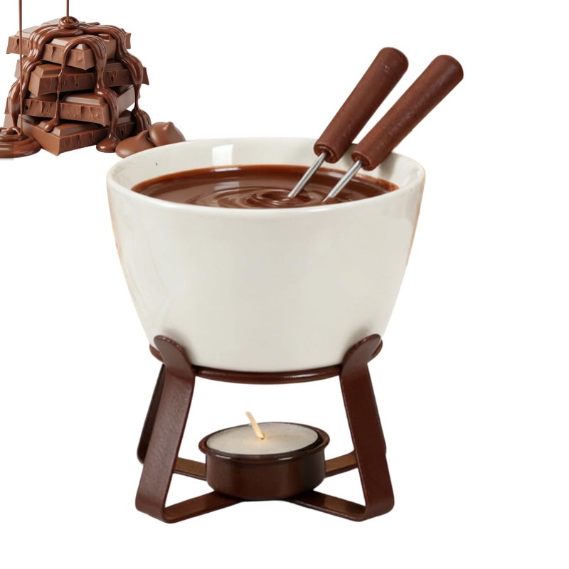 300ml Ceramic Chocolate Fondue Pot with Forks for Home Party Picnic Holiday - Image 2