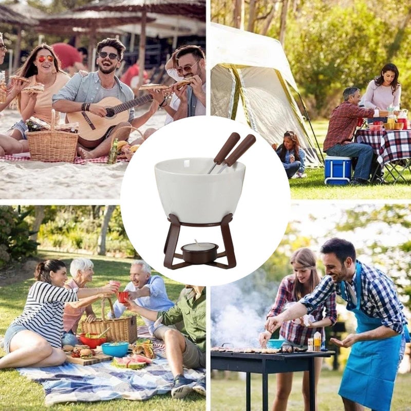 300ml Ceramic Chocolate Fondue Pot with Forks for Home Party Picnic Holiday - Image 5