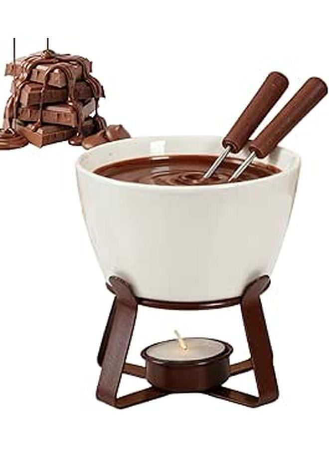 300ml Ceramic Chocolate Fondue Pot with Forks for Home Party Picnic Holiday - Image 1
