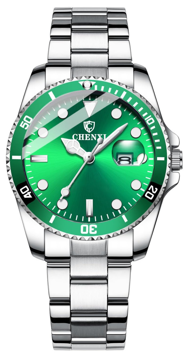 MASTOP Women's Classic Fashion Silver Stainless Steel Watches Waterproof Date Luminous Lady Dress Wrist Watch (Green) - Image 1