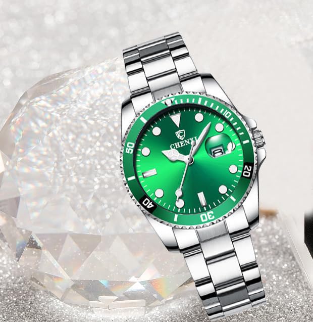 MASTOP Women's Classic Fashion Silver Stainless Steel Watches Waterproof Date Luminous Lady Dress Wrist Watch (Green) - Image 5