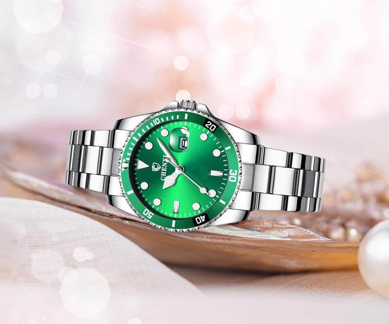 MASTOP Women's Classic Fashion Silver Stainless Steel Watches Waterproof Date Luminous Lady Dress Wrist Watch (Green) - Image 4