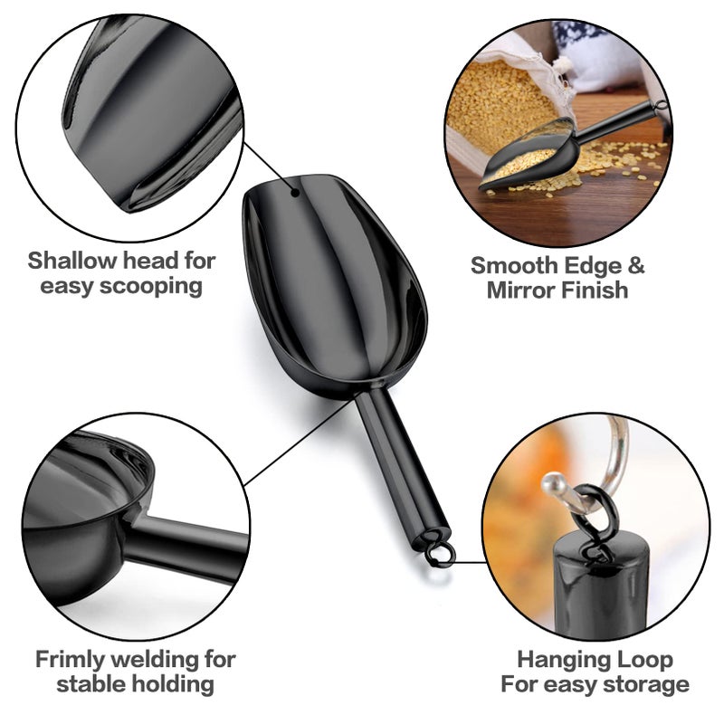 TeamFar 5oz Ice Scoop, Stainless Steel Food Scoop Metal Ice Scooper for Kitchen Bar Party Wedding, Heavy Duty & Sturdy, Easy Storage & Versatile, Mirror Finish & Smooth Edge, Black - Image 2