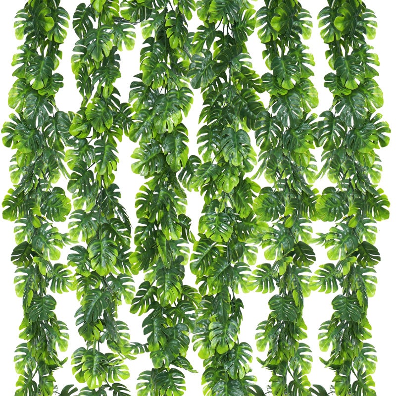 Dolicer 6Pcs Artificial Vines Greenery Garland 56Ft Fake Hanging Greenery Plants Monstera Leaf Vines Tropical Palm Leaves Garland for Home Garden Porch Patio Hawaiian Party Indoor Outdoor Decor - Image 2