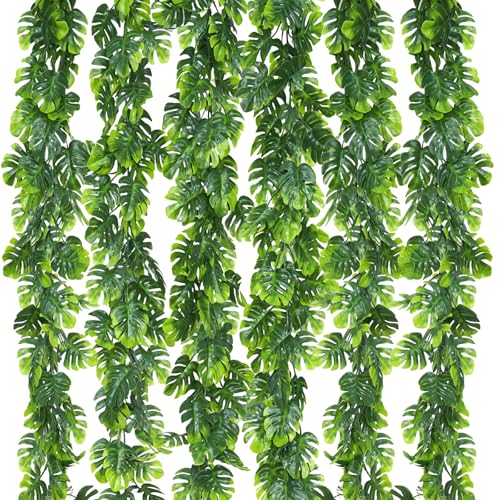 Dolicer 6Pcs Artificial Vines Greenery Garland 56Ft Fake Hanging Greenery Plants Monstera Leaf Vines Tropical Palm Leaves Garland for Home Garden Porch Patio Hawaiian Party Indoor Outdoor Decor - Image 1