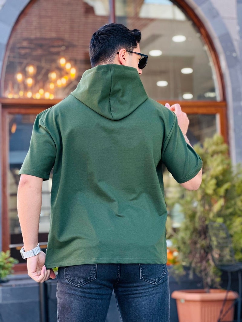 Miron Khaki Originals Embroidered Hooded Two Thread Short Sleeve T-Shirt - Image 3