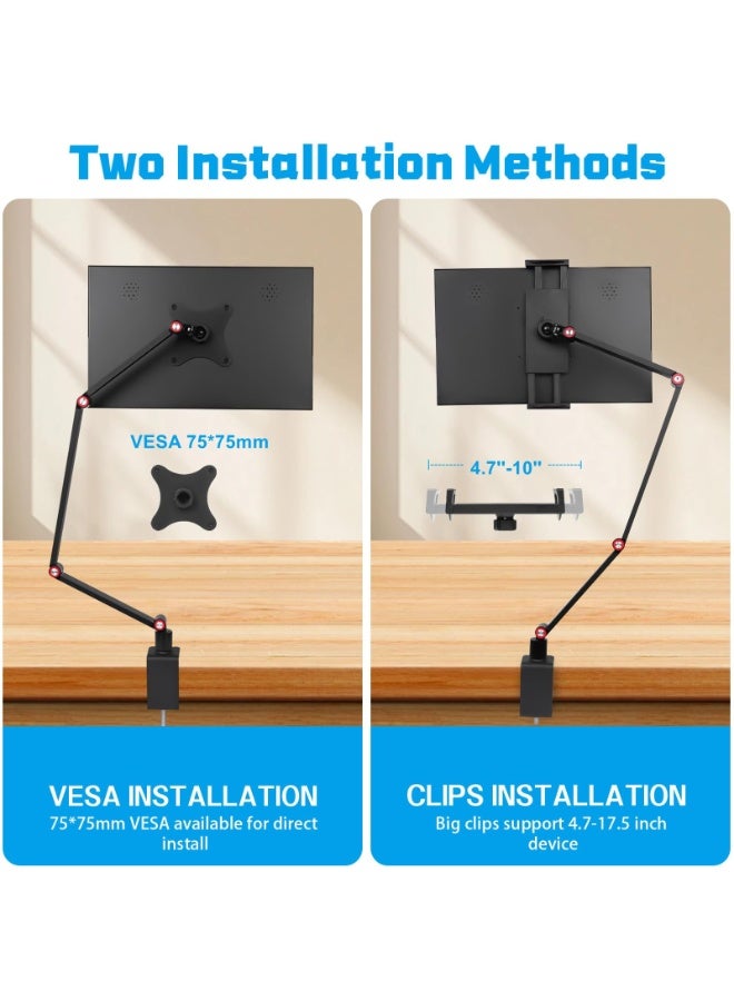 XiuWoo Portable Monitor Holder for 4.7-18.5 Inch Screen, Desktop Expandable Monitors Stand, VESA Monitor Arm Stands, Adjustable Tablet Stand Holder for iPad,iPhone,Kindle,Fire HD,Portable Monitors - Image 4