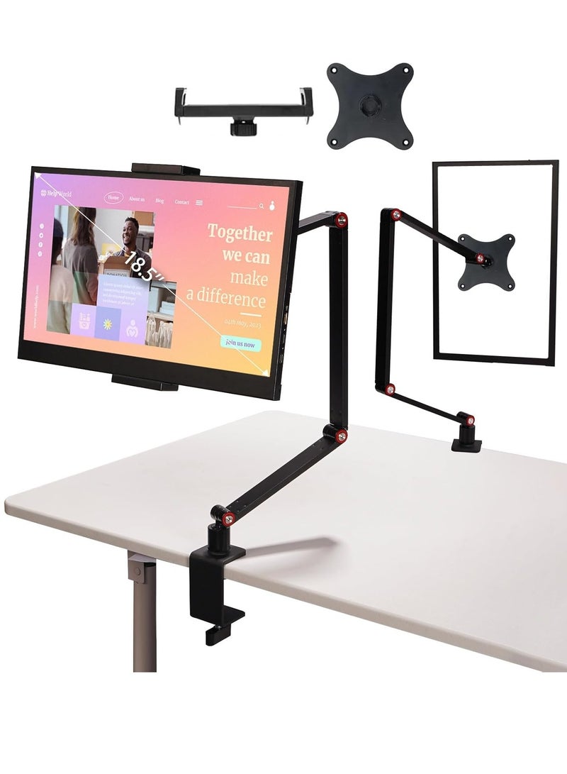 XiuWoo Portable Monitor Holder for 4.7-18.5 Inch Screen, Desktop Expandable Monitors Stand, VESA Monitor Arm Stands, Adjustable Tablet Stand Holder for iPad,iPhone,Kindle,Fire HD,Portable Monitors - Image 1