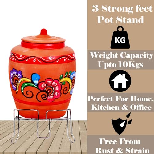 GYOU Stainless Steel Fancy Matka Stand Water Pot Countertop For Tabletop, Floor Standing Kitchen Home Cauldron 3 Leg - DN-1 - Image 4