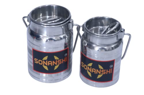 Sonanshi Sonanshi Stainless Steel Jointless Ghee/Water/Oil/Milk Container/Barni/Dolchi (Set of 2) (Size: 500ML, 600 ML)  - Image 1