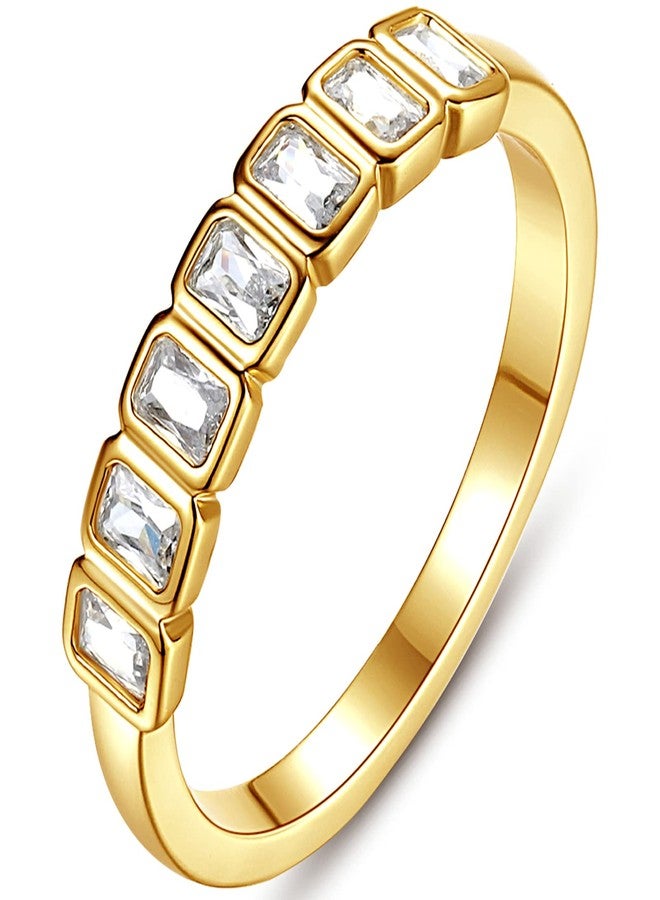 espere Emerald Cut Bezel Set CZ Halfway Eternity Band | 7 Stone Wedding Anniversary Band Bridal Set (3mm) Size 5 - Image 1