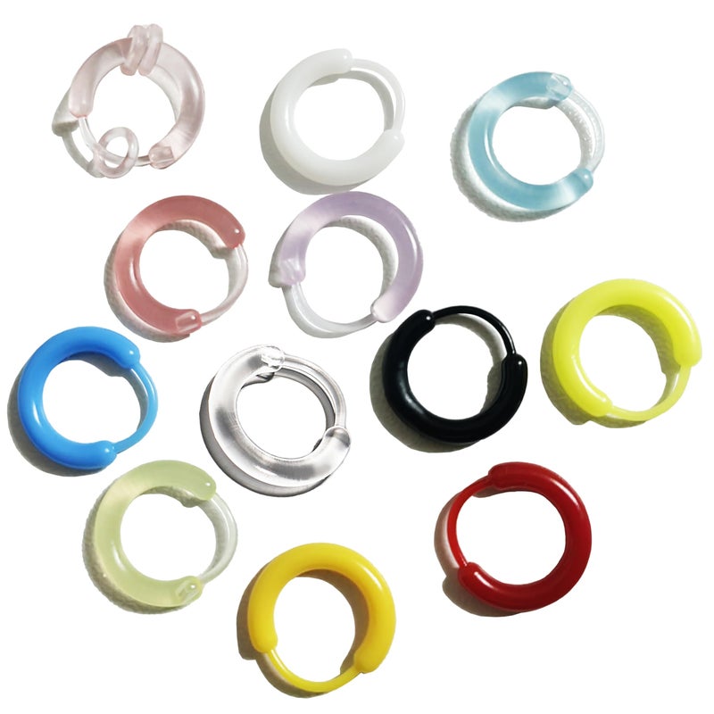 Melimarry 12 Pairs Anti-Allergy Unisex Cute Plastic Hoop Ear Retainers, Nose Rings, With Buckle, For Sensitive Ears & Skin (12-in-1 color) - Image 1
