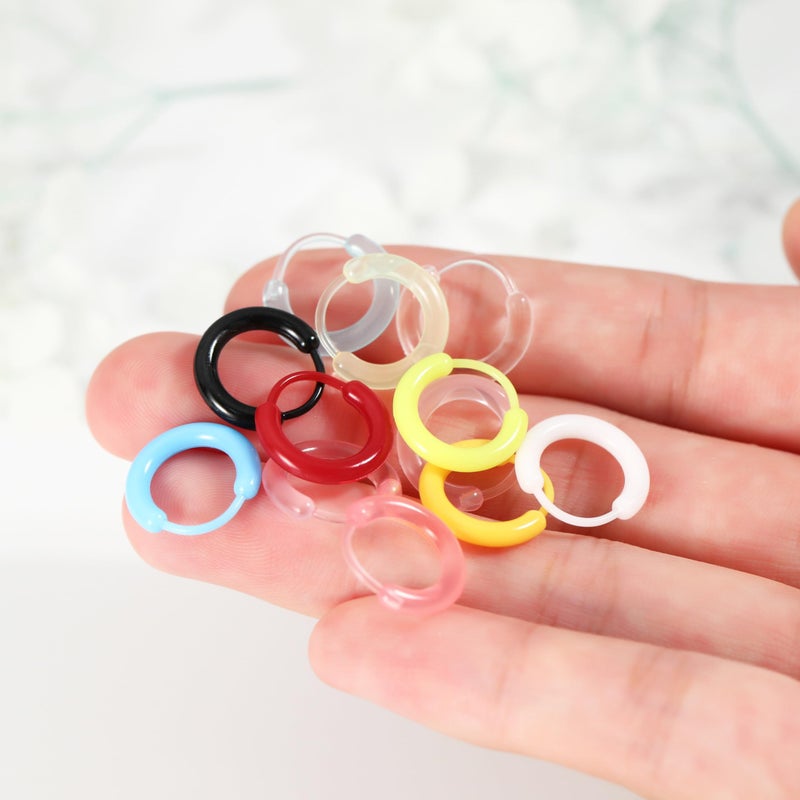 Melimarry 12 Pairs Anti-Allergy Unisex Cute Plastic Hoop Ear Retainers, Nose Rings, With Buckle, For Sensitive Ears & Skin (12-in-1 color) - Image 5
