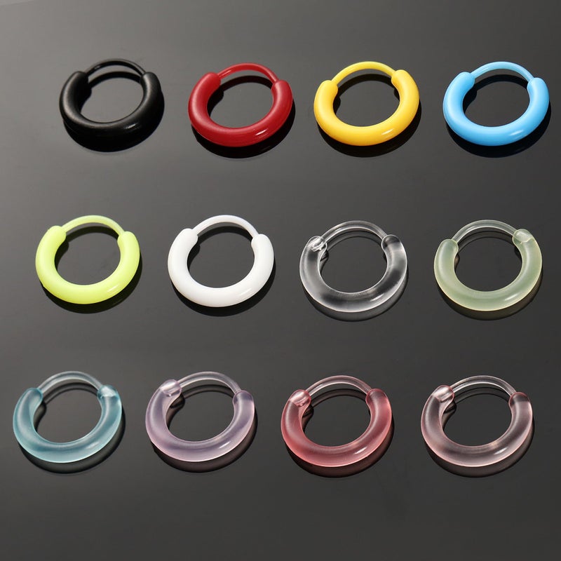 Melimarry 12 Pairs Anti-Allergy Unisex Cute Plastic Hoop Ear Retainers, Nose Rings, With Buckle, For Sensitive Ears & Skin (12-in-1 color) - Image 2