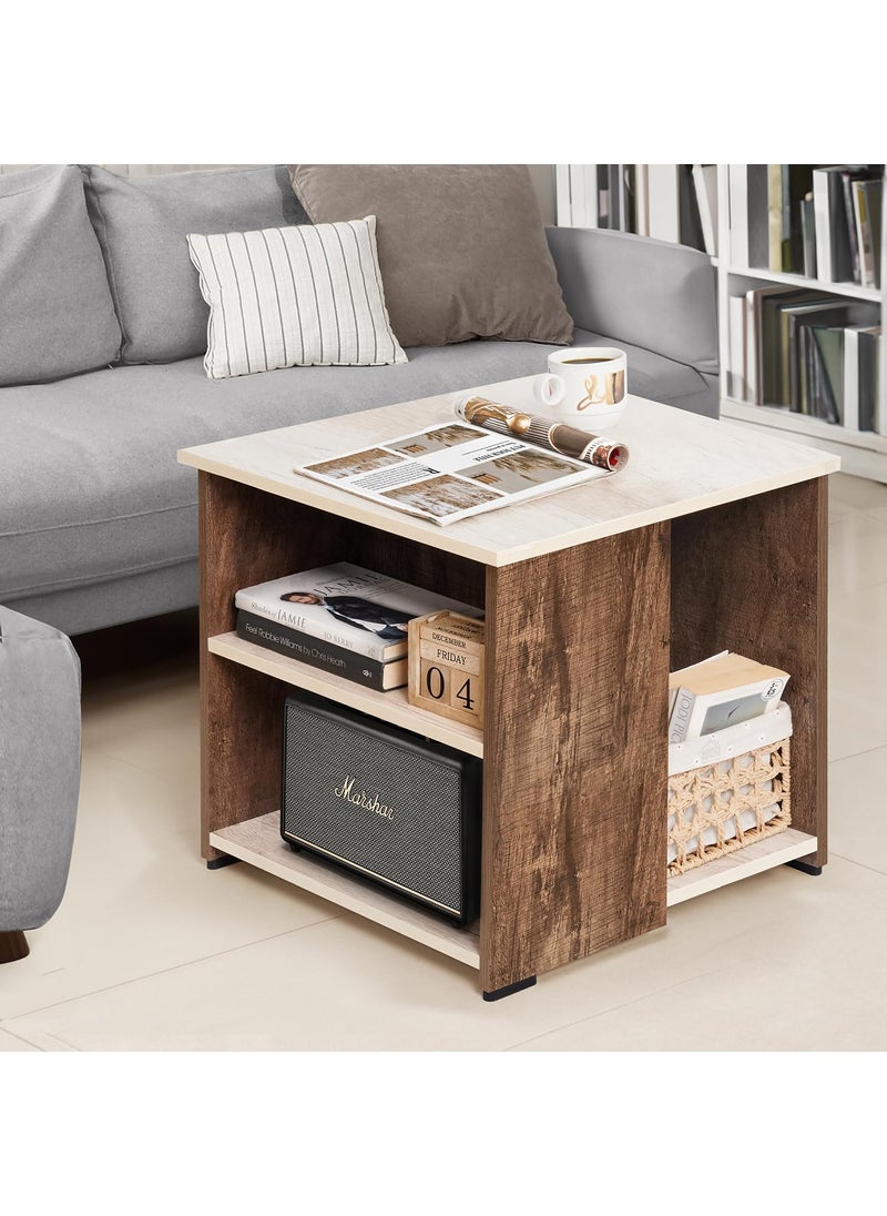 ABOUT SPACE ABOUT SPACE Coffee Table Wooden Center Table with Storage Teapoy Table for Living Room Engineered Wood End Table Side Table for Hall Lounge Office Home Oak Walnut L 50 x B 50 x H 51 cm 